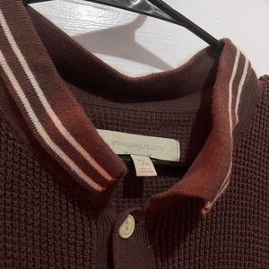 Brown waffle knit button up
